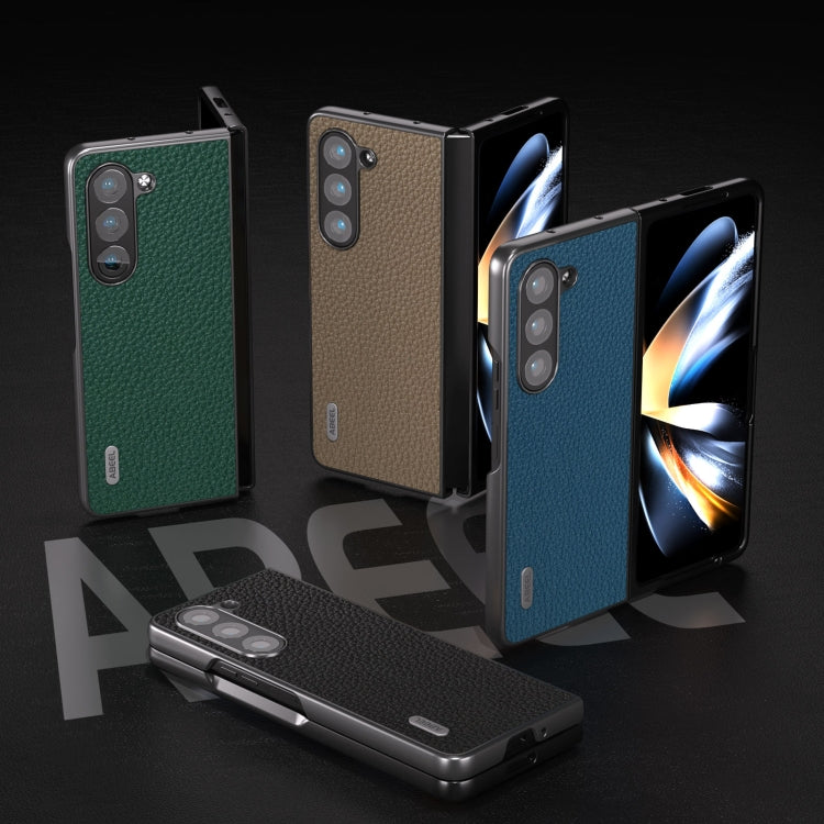 For Samsung Galaxy Z Fold5 ABEEL Genuine Leather Litchi Texture Phone Case(Grey)