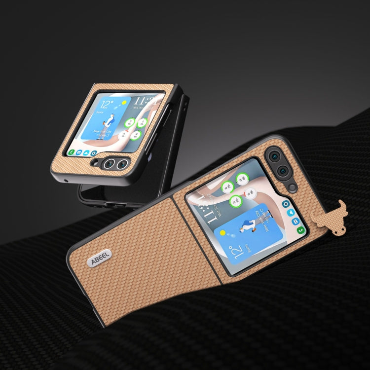For Samsung Galaxy Z Flip5 ABEEL Carbon Fiber Texture Protective Phone Case(Light Brown)