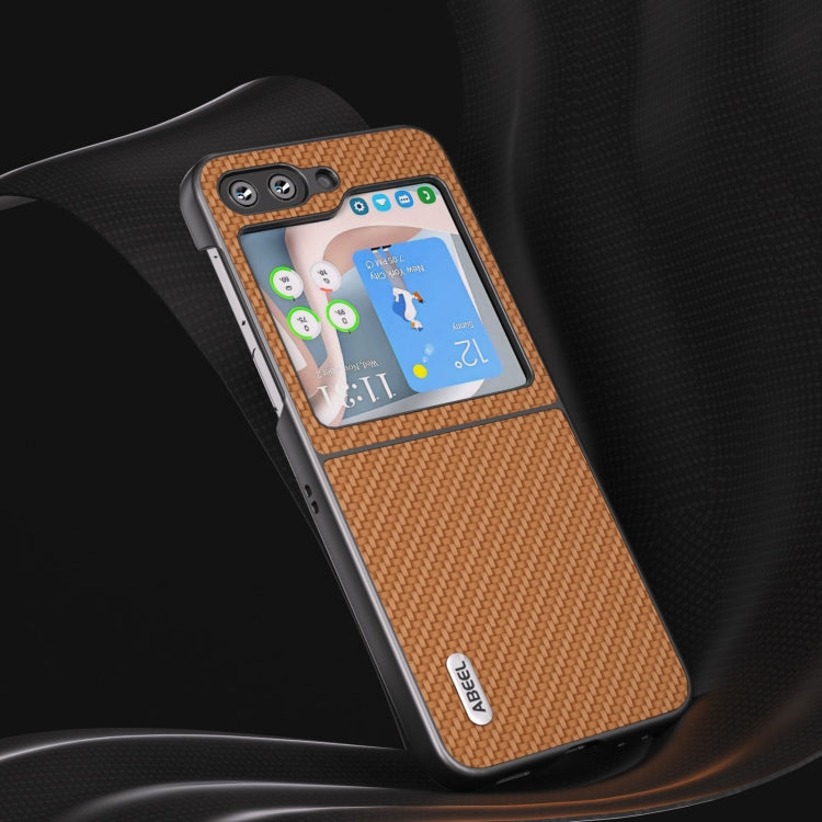 For Samsung Galaxy Z Flip5 ABEEL Carbon Fiber Texture Protective Phone Case(Light Brown)