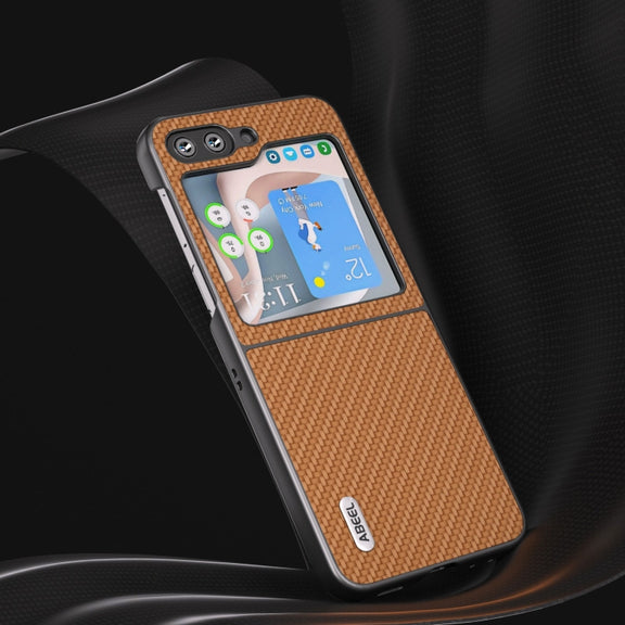 For Samsung Galaxy Z Flip5 ABEEL Carbon Fiber Texture Protective Phone Case(Light Brown)