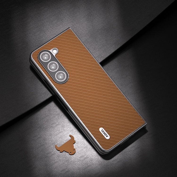 For Samsung Galaxy Z Fold5 ABEEL Carbon Fiber Texture Protective Phone Case(Light Brown)