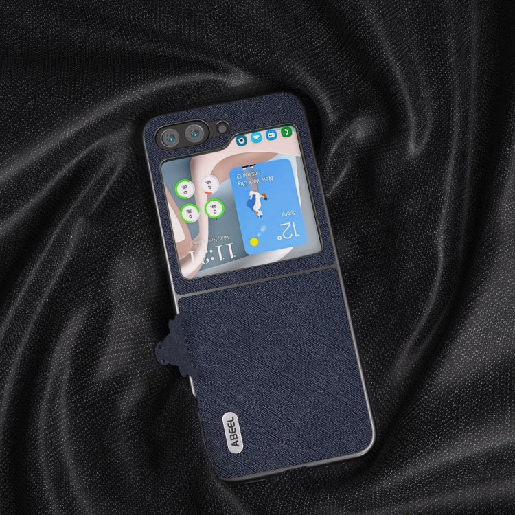 For Samsung Galaxy Z Flip5 ABEEL Cross Texture Genuine Leather Phone Case(Blue)