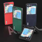 For Samsung Galaxy Z Flip5 ABEEL Cross Texture Genuine Leather Phone Case(Blue)