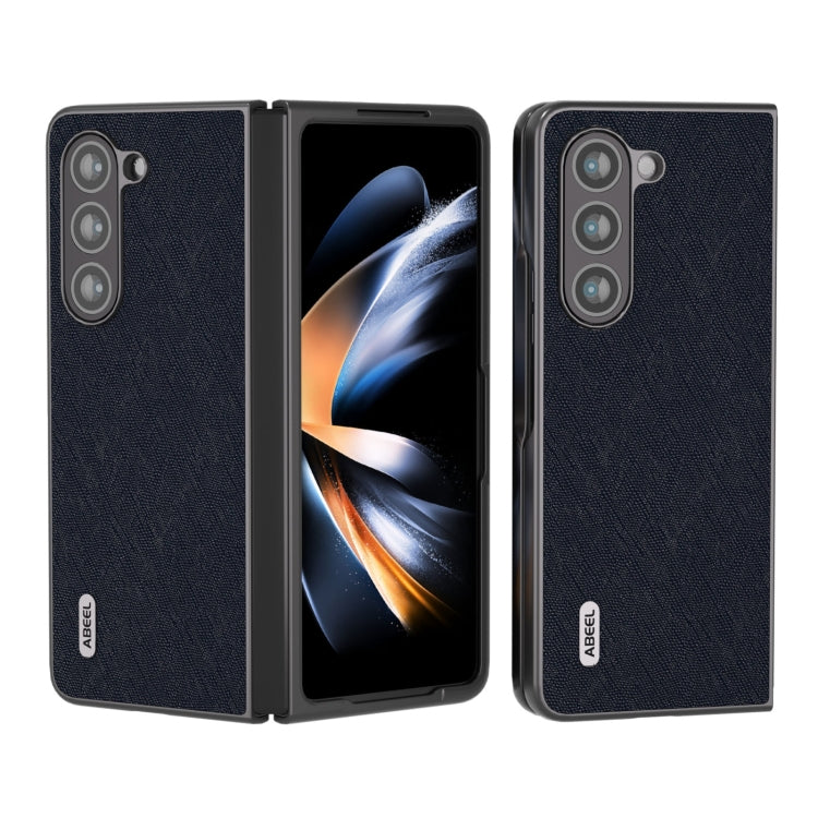 For Samsung Galaxy Z Fold5 ABEEL Cross Texture Genuine Leather Phone Case(Blue)