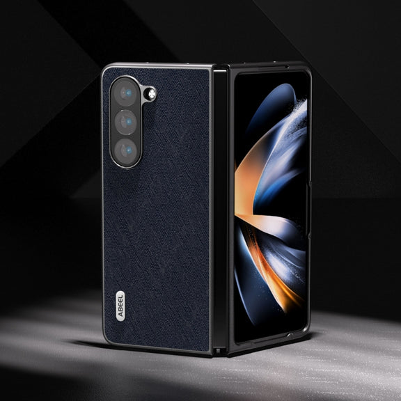 For Samsung Galaxy Z Fold5 ABEEL Cross Texture Genuine Leather Phone Case(Blue)