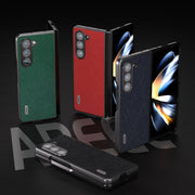 For Samsung Galaxy Z Fold5 ABEEL Cross Texture Genuine Leather Phone Case(Blue)