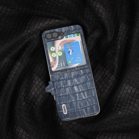 For Samsung Galaxy Z Flip5 ABEEL Crocodile Texture Genuine Leather Phone Case(Blue)