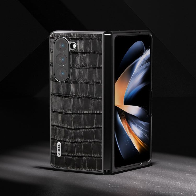 For Samsung Galaxy Z Fold5 ABEEL Crocodile Texture Genuine Leather Phone Case(Black)