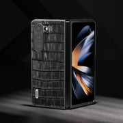 For Samsung Galaxy Z Fold5 ABEEL Crocodile Texture Genuine Leather Phone Case(Black)