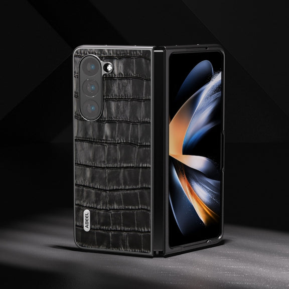 For Samsung Galaxy Z Fold5 ABEEL Crocodile Texture Genuine Leather Phone Case(Black)