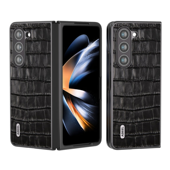 For Samsung Galaxy Z Fold5 ABEEL Crocodile Texture Genuine Leather Phone Case(Black)