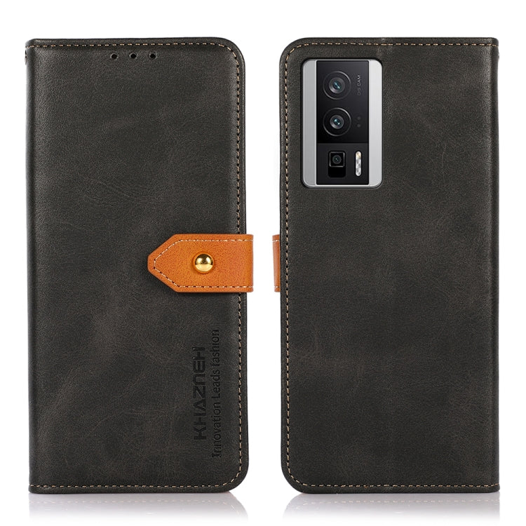 For Xiaomi Poco F5 Pro KHAZNEH Cowhide Texture Flip Leather Phone Case(Black)