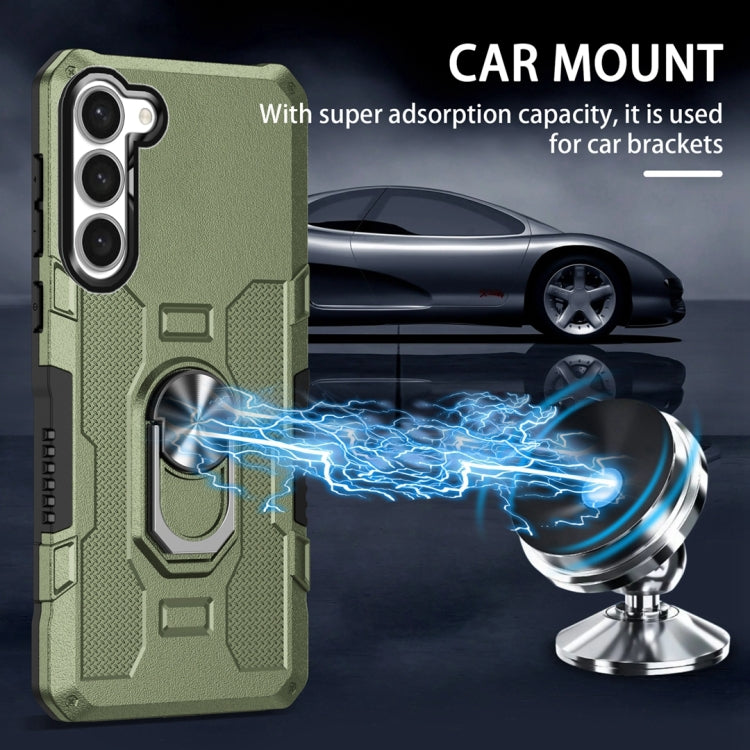 For Samsung Galaxy S23 5G Ring Holder Armor Hybrid Phone Case(Green)
