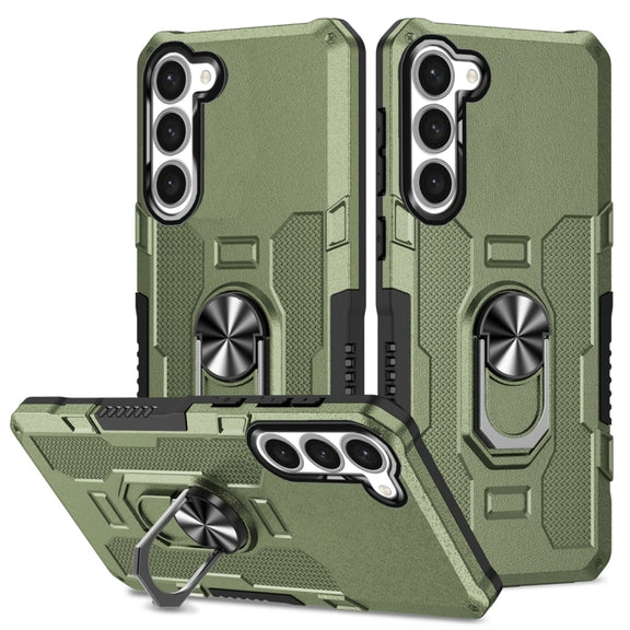 For Samsung Galaxy S23 5G Ring Holder Armor Hybrid Phone Case(Green)