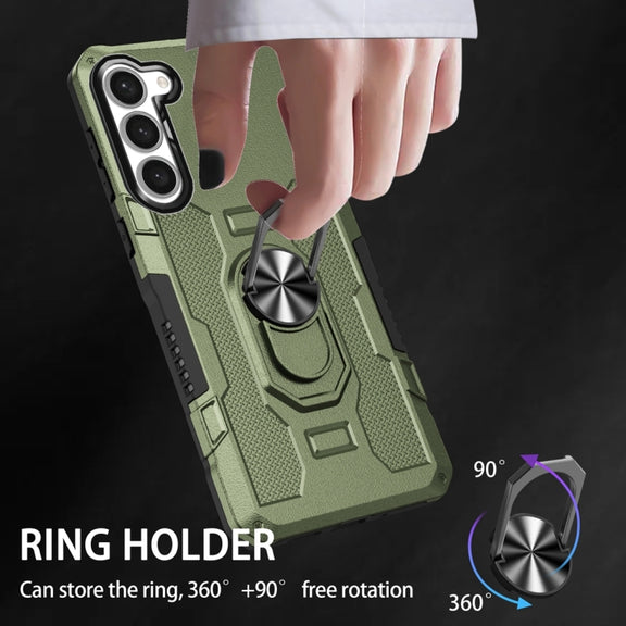 For Samsung Galaxy S23 5G Ring Holder Armor Hybrid Phone Case(Green)