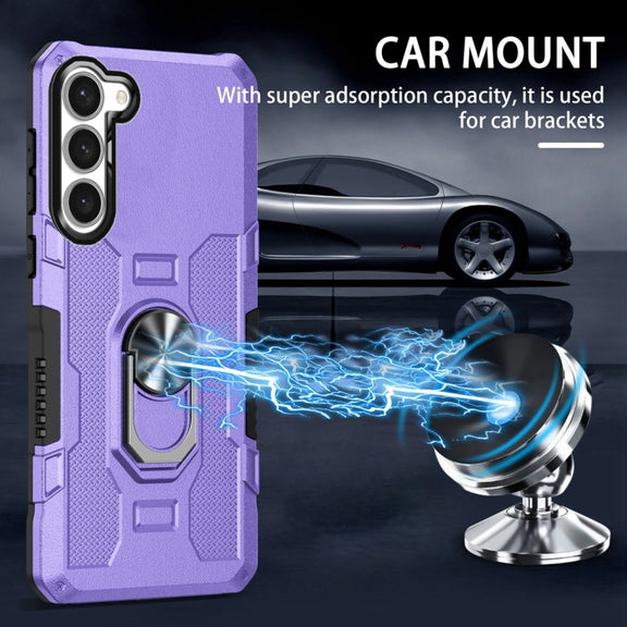 For Samsung Galaxy S23 5G Ring Holder Armor Hybrid Phone Case(Purple)