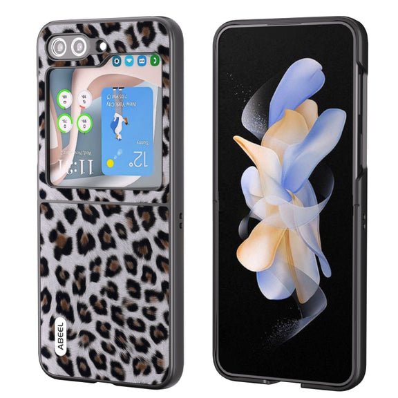 For Samsung Galaxy Z Flip5 ABEEL Black Edge Leopard Phone Case(Silver)