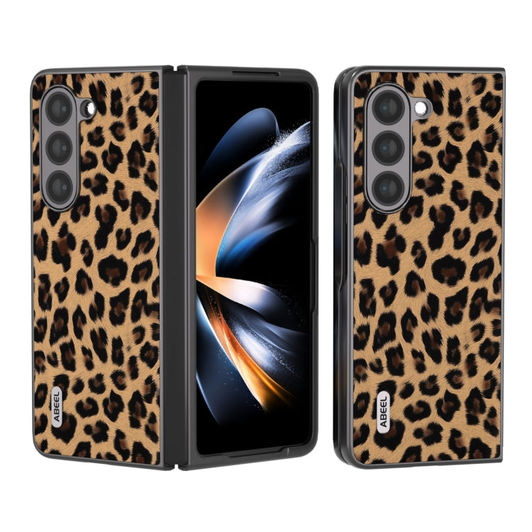 For Samsung Galaxy Z Fold5 ABEEL Black Edge Leopard Phone Case(Champagne Gold)
