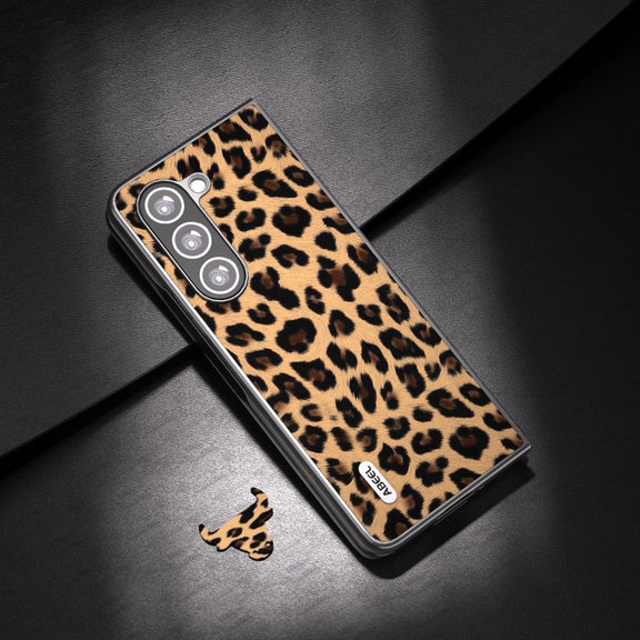 For Samsung Galaxy Z Fold5 ABEEL Black Edge Leopard Phone Case(Champagne Gold)