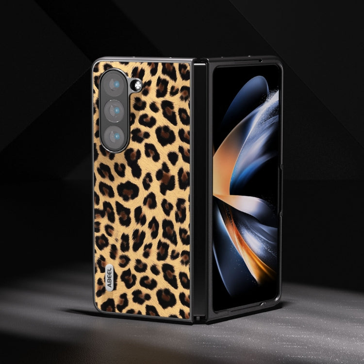 For Samsung Galaxy Z Fold5 ABEEL Black Edge Leopard Phone Case(Champagne Gold)