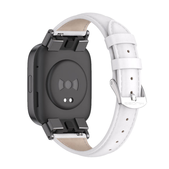 For Redmi Watch 3 Mijobs Genuine Leather Slim Watch Band(White Black)