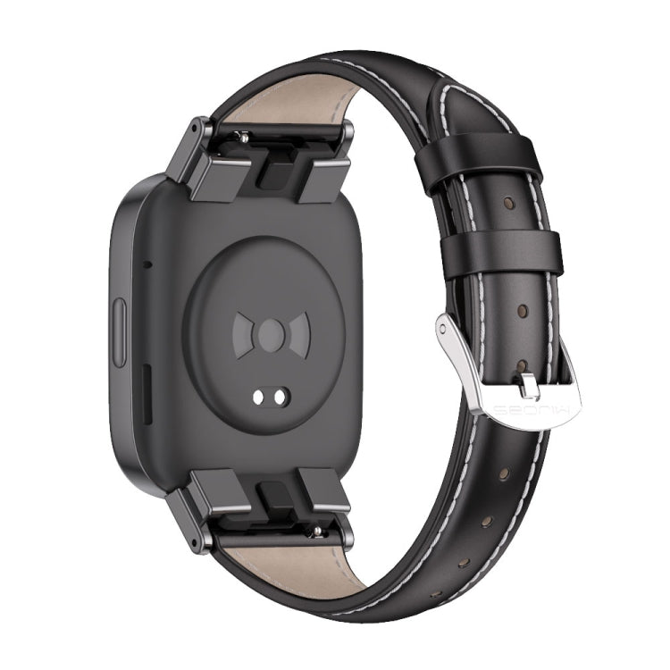 For Redmi Watch 3 Mijobs Genuine Leather Slim Watch Band(Black)