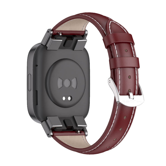 For Redmi Watch 3 Mijobs Genuine Leather Slim Watch Band(Wine Red Black)