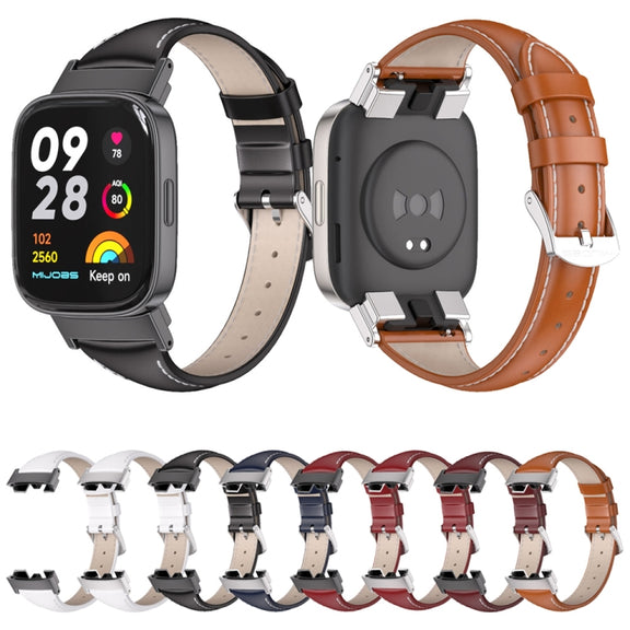 For Redmi Watch 3 Mijobs Genuine Leather Slim Watch Band(Black)