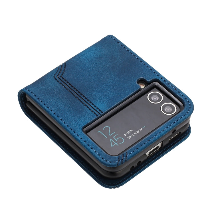 For Samsung Galaxy Z Flip4 5G Heart Pattern Skin Feel Leather Phone Case(Royal Blue)