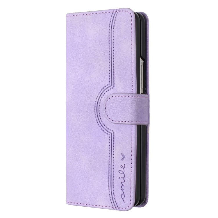 For Samsung Galaxy Z Fold4 5G Heart Pattern Skin Feel Leather Phone Case(Purple)