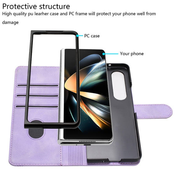 For Samsung Galaxy Z Fold4 5G Heart Pattern Skin Feel Leather Phone Case(Purple)