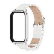 For Xiaomi Smart Band 8 Active / Redmi Band 2 Mijobs Metal Shell Microfiber PU Leather Watch Band(White Silver)
