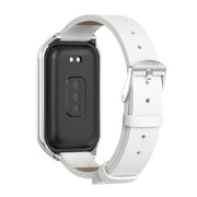 For Xiaomi Smart Band 8 Active / Redmi Band 2 Mijobs Metal Shell Microfiber PU Leather Watch Band(White Silver)