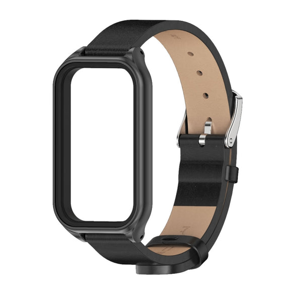 For Xiaomi Smart Band 8 Active / Redmi Band 2 Mijobs Metal Shell Microfiber PU Leather Watch Band(Black)