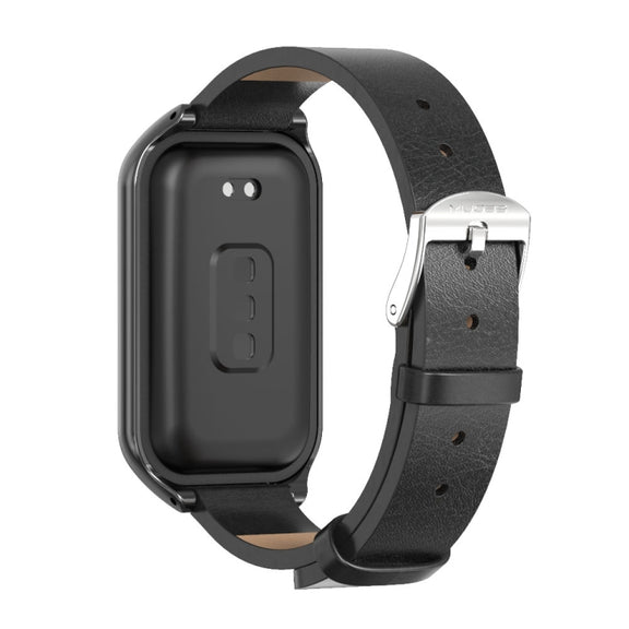For Xiaomi Smart Band 8 Active / Redmi Band 2 Mijobs Metal Shell Microfiber PU Leather Watch Band(Black)