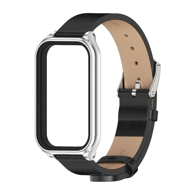 For Xiaomi Smart Band 8 Active / Redmi Band 2 Mijobs Metal Shell Microfiber PU Leather Watch Band(Black Silver)