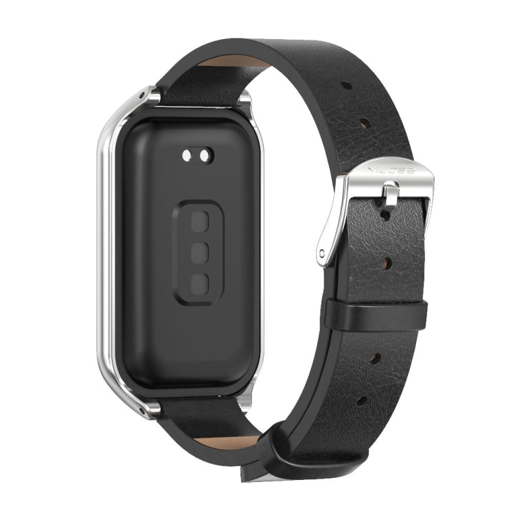 For Xiaomi Smart Band 8 Active / Redmi Band 2 Mijobs Metal Shell Microfiber PU Leather Watch Band(Black Silver)