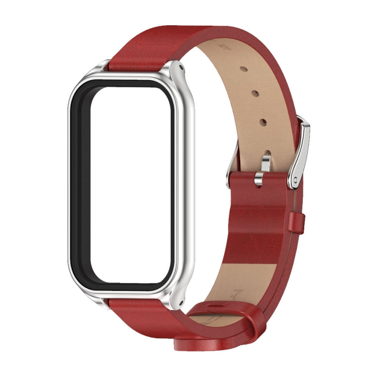 For Xiaomi Smart Band 8 Active / Redmi Band 2 Mijobs Metal Shell Microfiber PU Leather Watch Band(Red Silver)