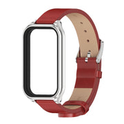 For Xiaomi Smart Band 8 Active / Redmi Band 2 Mijobs Metal Shell Microfiber PU Leather Watch Band(Red Silver)