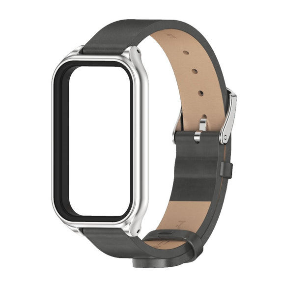 For Xiaomi Smart Band 8 Active / Redmi Band 2 Mijobs Metal Shell Microfiber PU Leather Watch Band(Grey Silver)