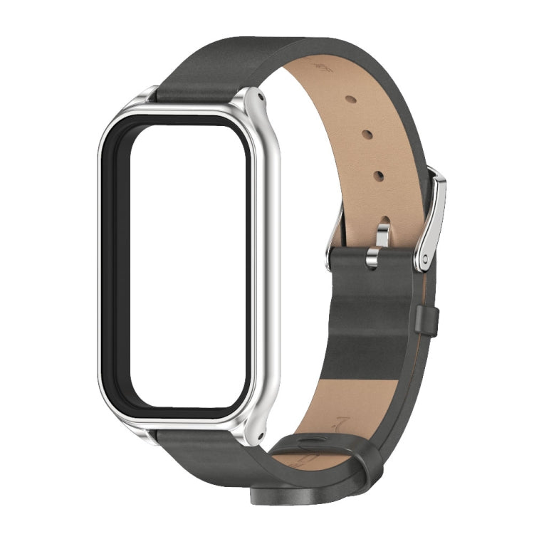 For Xiaomi Smart Band 8 Active / Redmi Band 2 Mijobs Metal Shell Microfiber PU Leather Watch Band(Grey Silver)