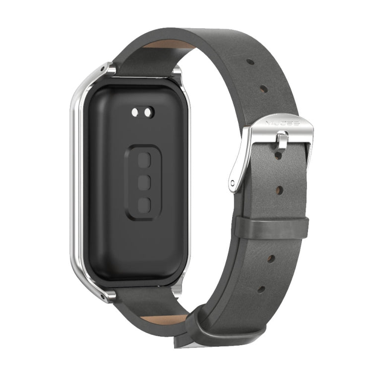 For Xiaomi Smart Band 8 Active / Redmi Band 2 Mijobs Metal Shell Microfiber PU Leather Watch Band(Grey Silver)