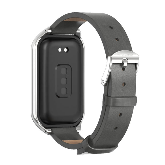 For Xiaomi Smart Band 8 Active / Redmi Band 2 Mijobs Metal Shell Microfiber PU Leather Watch Band(Grey Silver)