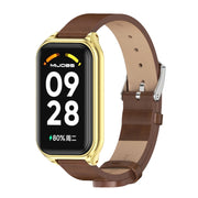 For Xiaomi Smart Band 8 Active / Redmi Band 2 Mijobs Metal Shell Microfiber PU Leather Watch Band(Brown Gold)