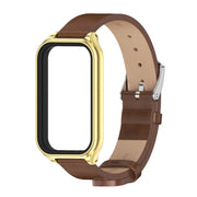 For Xiaomi Smart Band 8 Active / Redmi Band 2 Mijobs Metal Shell Microfiber PU Leather Watch Band(Brown Gold)