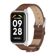 For Xiaomi Smart Band 8 Active / Redmi Band 2 Mijobs Metal Shell Microfiber PU Leather Watch Band(Brown Silver)