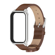 For Xiaomi Smart Band 8 Active / Redmi Band 2 Mijobs Metal Shell Microfiber PU Leather Watch Band(Brown Silver)