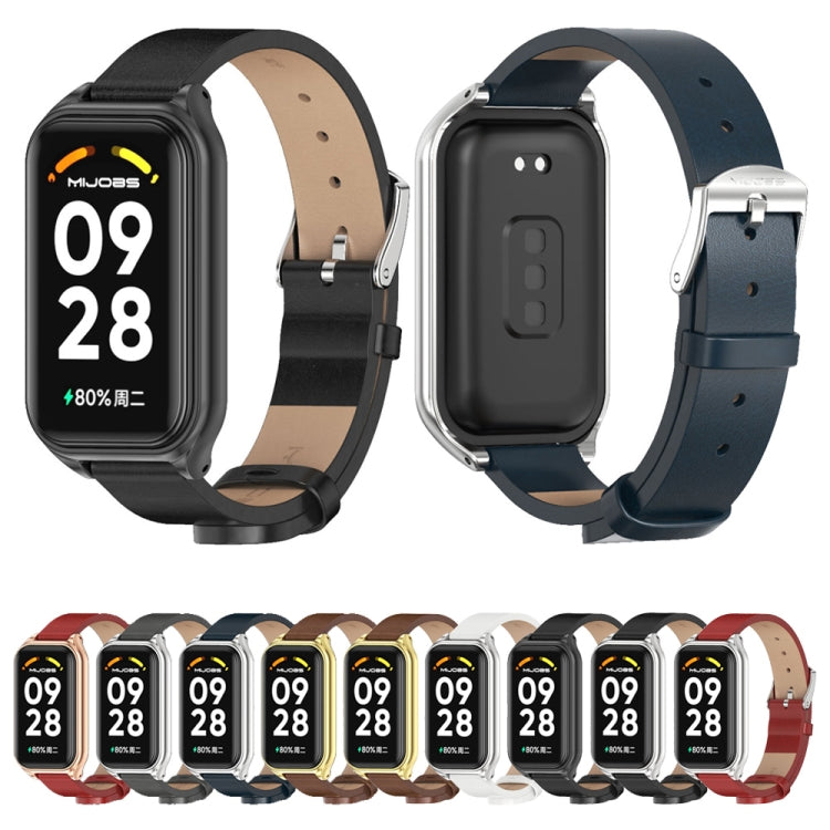 For Xiaomi Smart Band 8 Active / Redmi Band 2 Mijobs Metal Shell Microfiber PU Leather Watch Band(Black Silver)