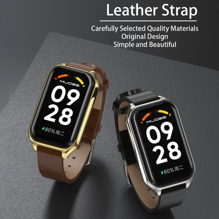 For Xiaomi Smart Band 8 Active / Redmi Band 2 Mijobs Metal Shell Microfiber PU Leather Watch Band(Black Silver)