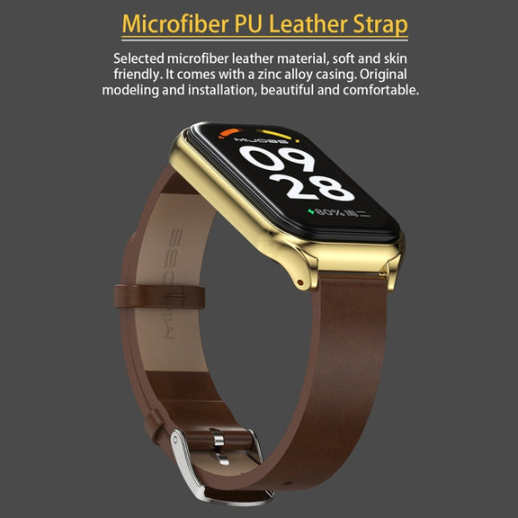 For Xiaomi Smart Band 8 Active / Redmi Band 2 Mijobs Metal Shell Microfiber PU Leather Watch Band(Black Silver)